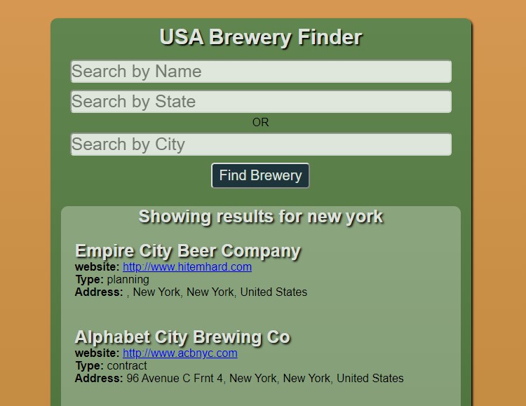 Brew finder screenshot